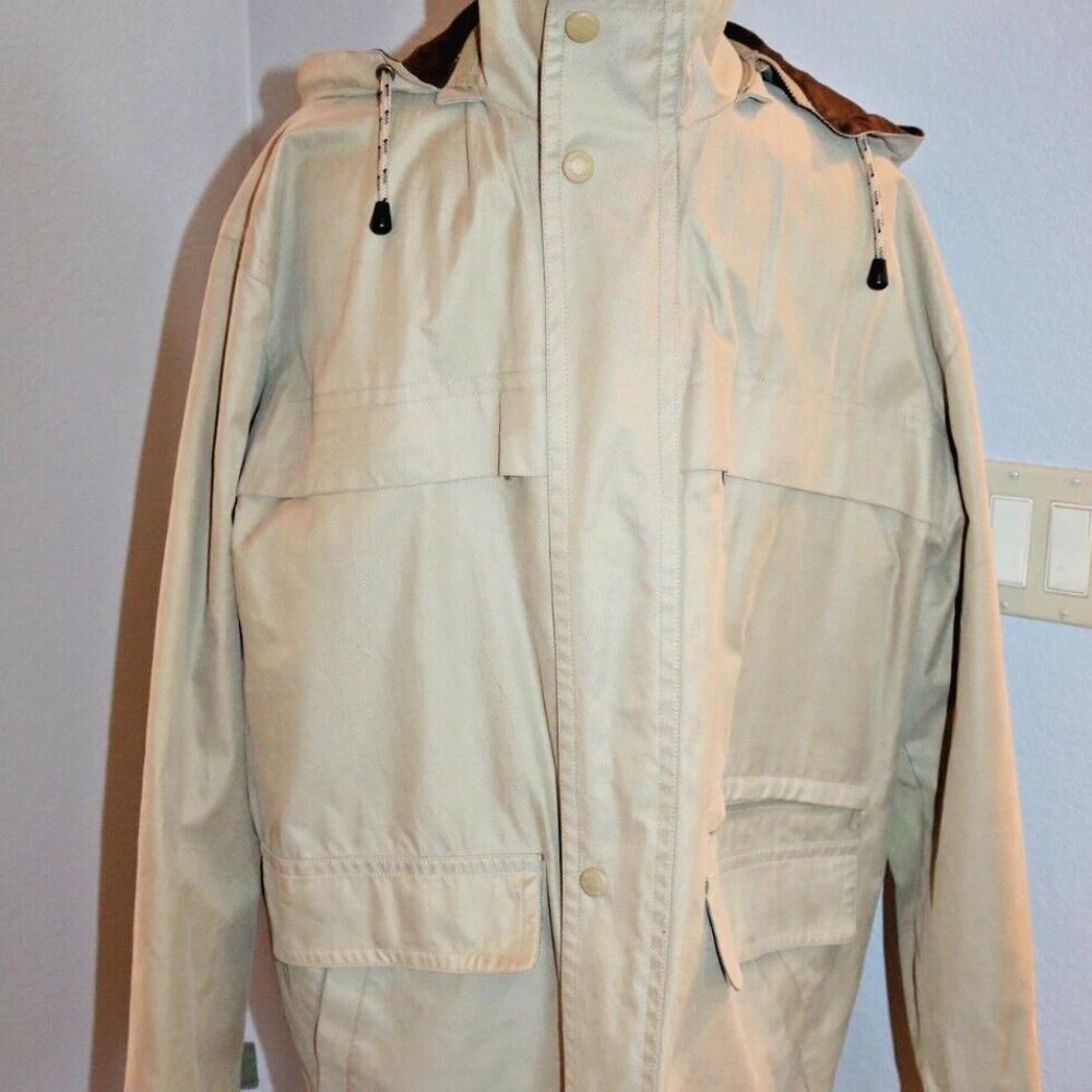 Vtg Mens Rain Jacket Windbreaker Field Coat Hooded Lined Sz L
